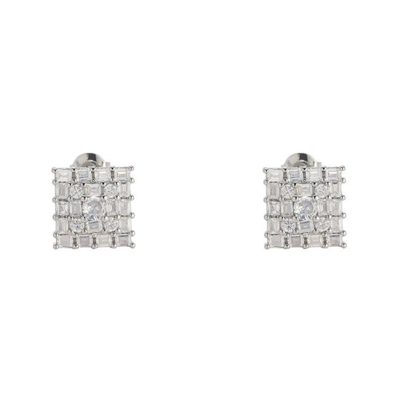 2ct Diamond Mens 925 Sterling Silver Square Stud Earrings Stamped Jewelry NEW
